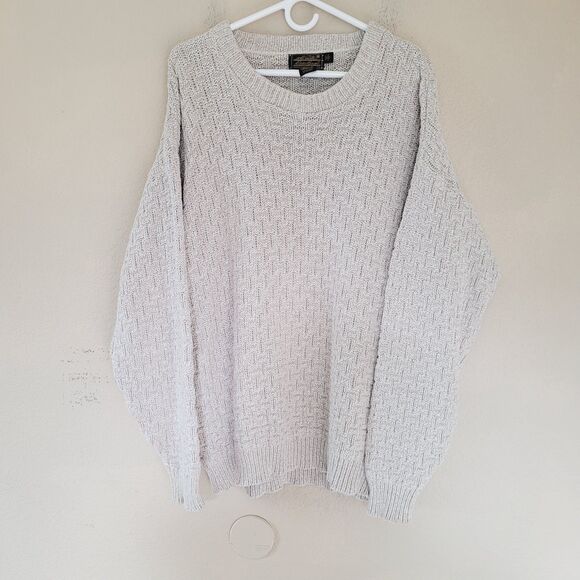 Vintage Eddie Bauer Sweater Mens XL Ivory Beige Fisherman Cable Knit Chunky Prep - Picture 1 of 6